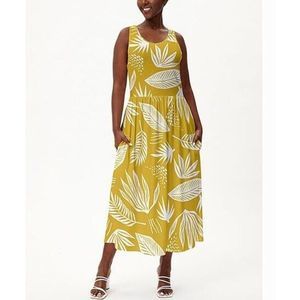 Beyond This Plane Yellow & White Leaf Sleeveless Pocket Maxi Dress Size L/10-12